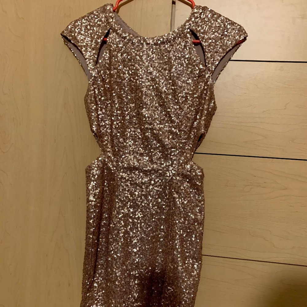Gold Sequin, Cutout Mini Dress 0